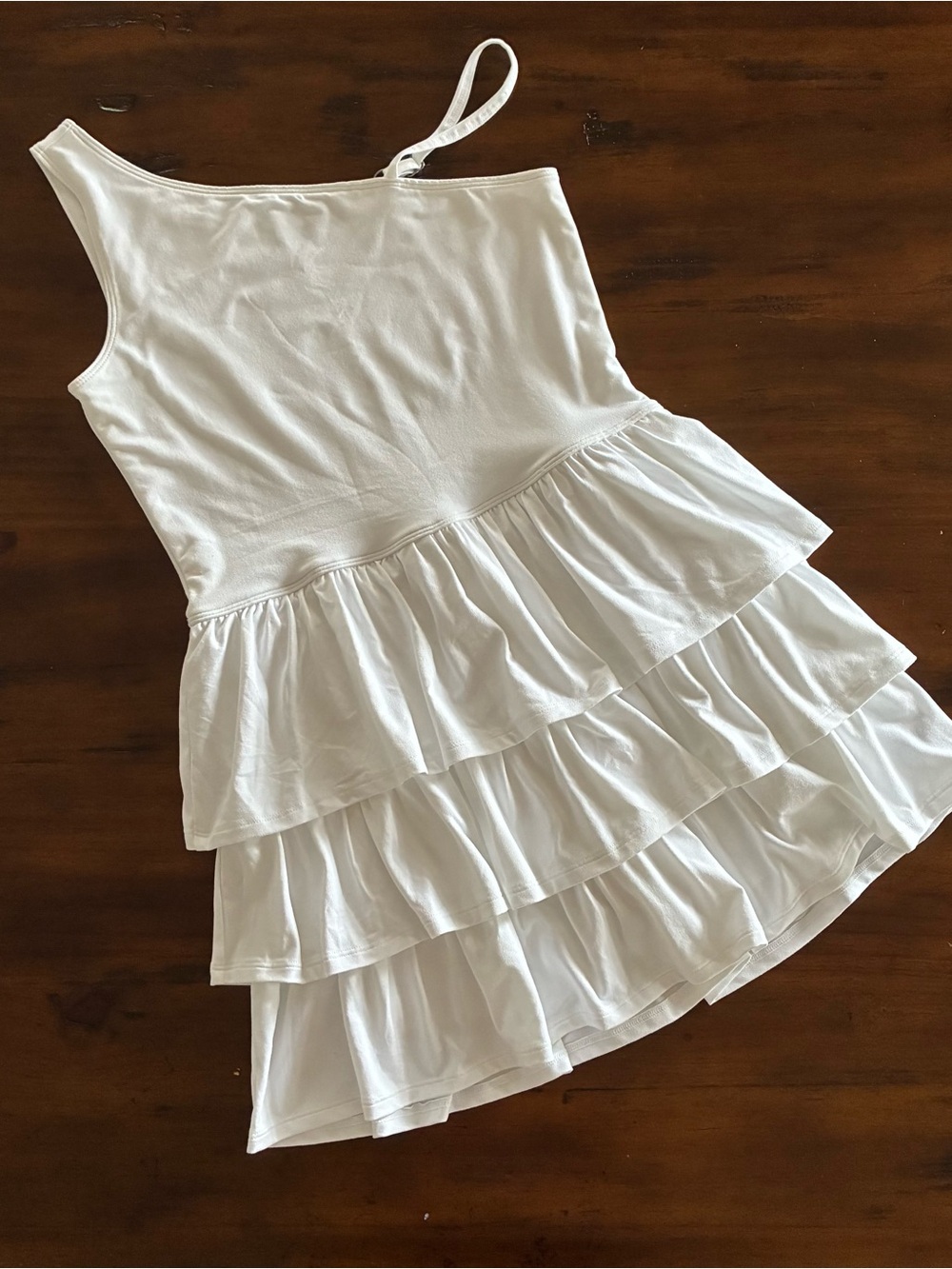 abercrombie kids YPB White One-Shoulder Ruffle dress with built in shorts